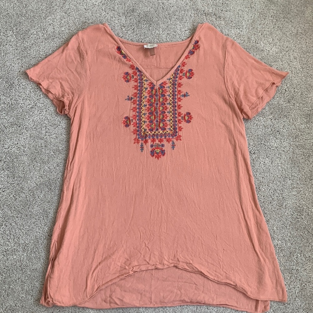 Coral Aztec Print Blouse Size M
